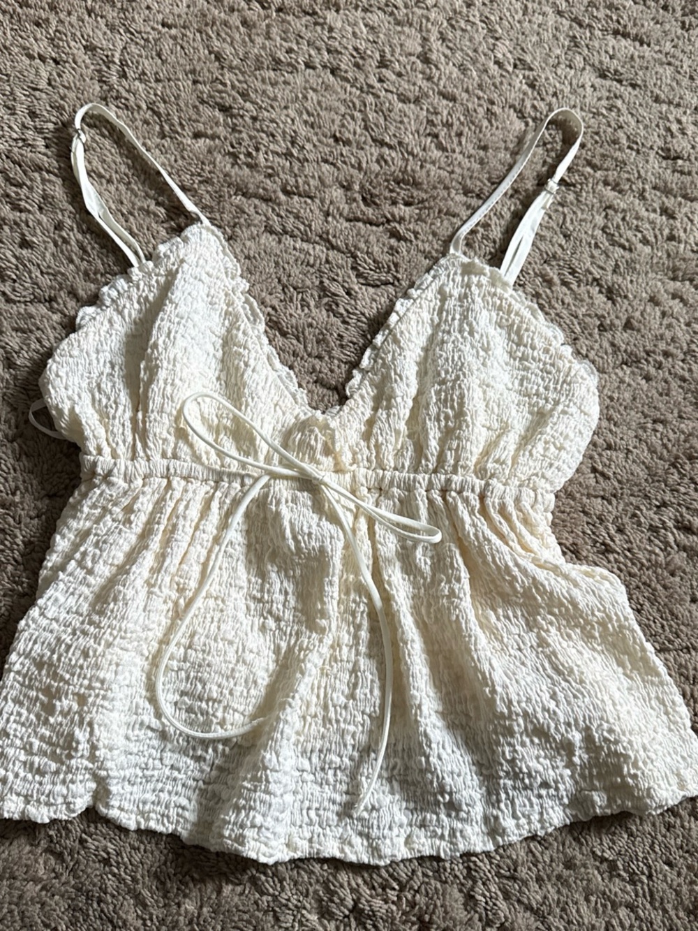 Princess Polly Ivory Smocked Cami with Front Tie